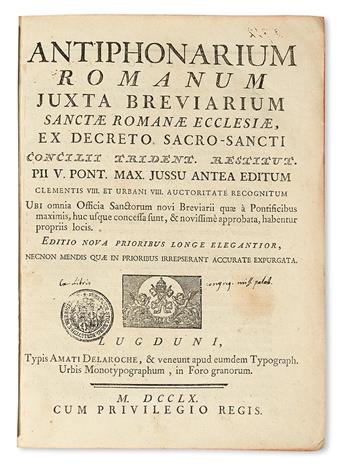 CATHOLIC LITURGY.  Antiphonarium Romanum . . . editio nova.  1760